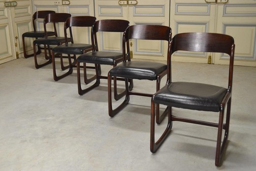 набор винтажных стульев из дерева из дерева с кожаным сиденьем Mid-Сentury modern