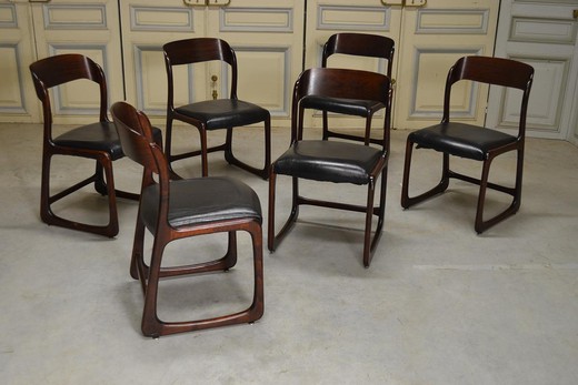 набор антикварных стульев из дерева из дерева с кожаным сиденьем Mid-Сentury modern