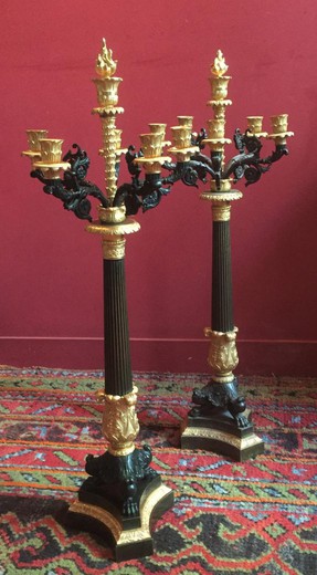 старинные парные подсвечники в стиле ампир из золоченой бронзы XIX век