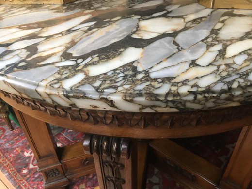 старинный стол в стиле ренессанс из массива ореха с мраморной столешницей купить в Москве