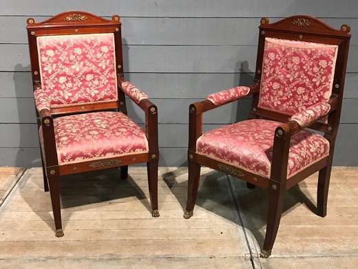 антикварные парные кресла в стиле ампир, старинные парные кресла в стиле ампир, анктиварные французские кресла в стиле ампир, старинные парные кресла ампир из красного дерева, анктиварные кресла ампир из красного дерева, старинные парные кресла ампир эпох