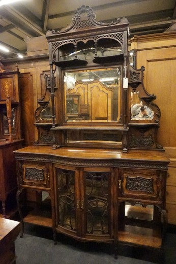 антикварный кабинет из ореха с вставками дуба в стиле Людовика XV купить в Москве