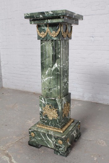 антикварная консоль из мрамора в стиле людовика 16 с накладками из золоченой бронзы, антикварный пьедестал, антикварная колонна