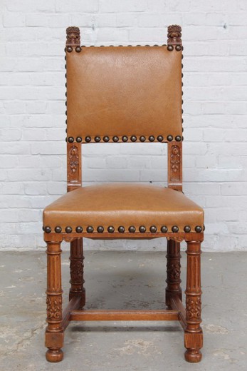 антикварные стулья в стиле ренессанс двенадцать штук из дуба с кожаной обивкой, купить винтажную мебель в Москве
