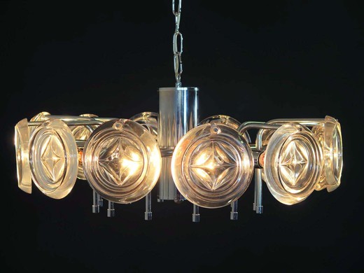 антикварный потолочный светильник Gaetano Sciolari из муранского стекла и хромированного металла