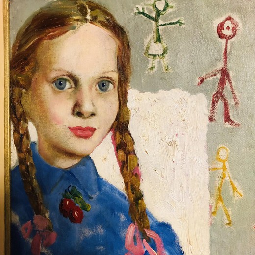 Антикварная картина «Девочка в голубом»