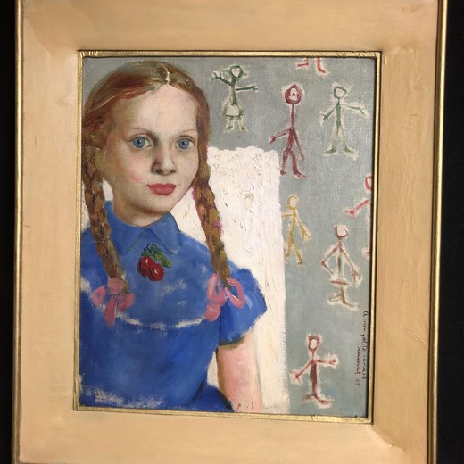 Antique painting "Girl in Blue"