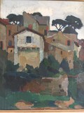 Antique painting "French suburbs"