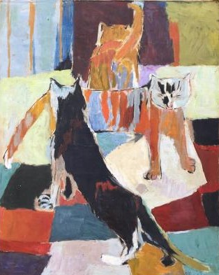 Антикварная картина «Три кошки»