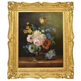 Antique painting "Roses with tulips"