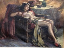 Antique painting "A woman waiting for intimacy"