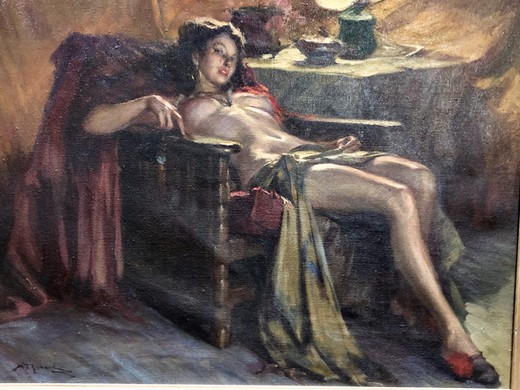 Антикварная картина «Женщина в ожидании близости»