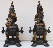 Antique pair Dragon incense burners