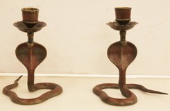 Pair antique cobras candle sticks