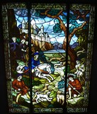 Antique stained glass representing Royal hunting