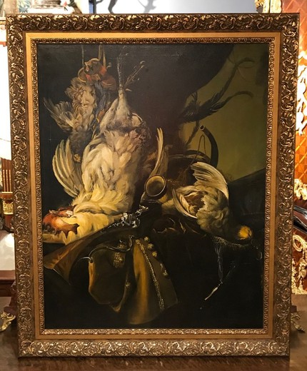 Antique painting "Still life with a bat bird"