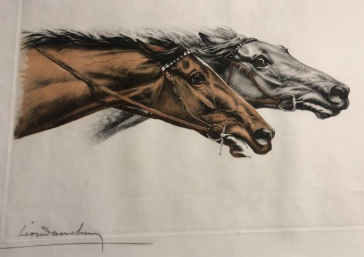 Antique lithograph "Horse Racing"