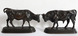 Antique pair sculptures "Cow and Bull"