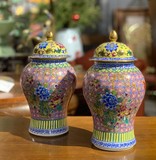 Antique pair vases "Cantonese enamels"