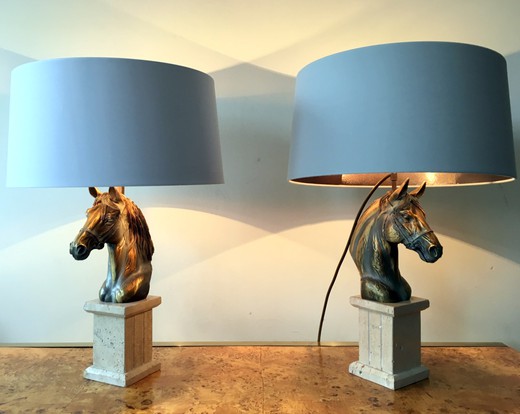 старинные парные лампы лошади из латуни франция 80-е гг