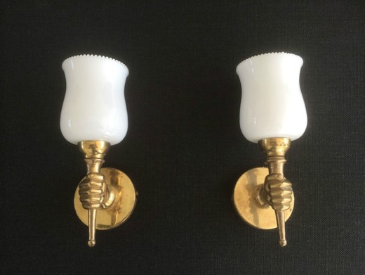 антикварные парные бра из латуни