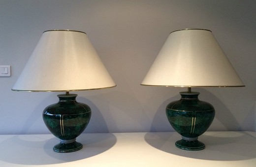 антикварная пара керамических ламп в стиле арт деко