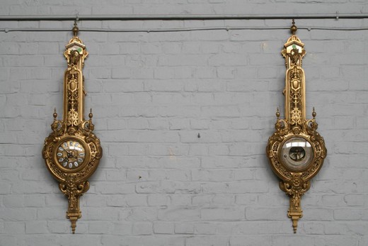 antique pair clock with barometer