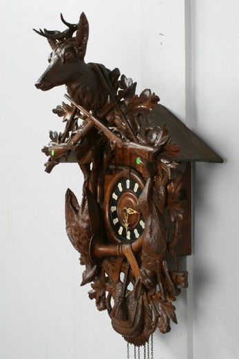 антикварные часы на стену, орех, стиль черный лес, начало 20 века
