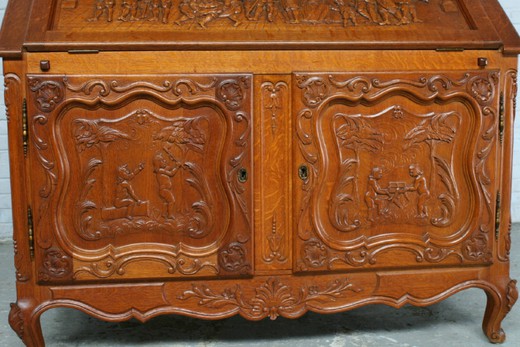 письменный стол с полками из дуба, стиль людовик 15, антиквариат, 20 век