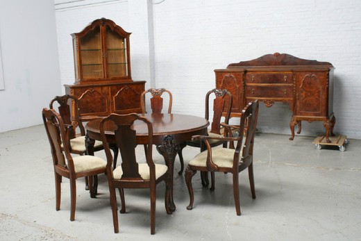 антикварная мебель - столовая в стиле королевы анны из ореха, 20 век