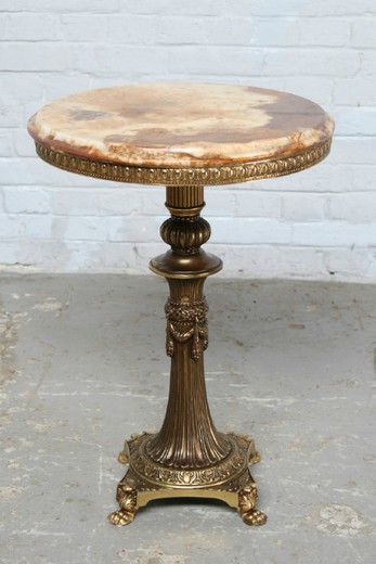 антикварный бронзовый столик в стиле людовик 15, бронза и оникс