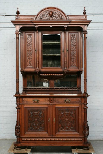 старинная мебель - столовый гарнитур ренессанс из ореха и кожи, 19 век