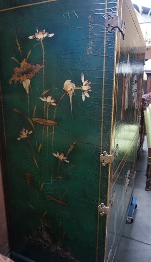 Chinese cabinet with painting and craquelure