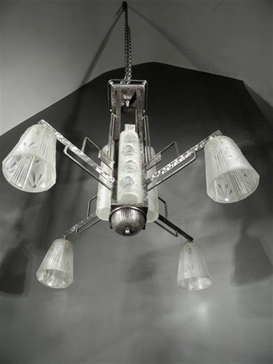 антикварная люстра арт-деко из стекла и железа