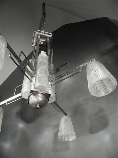 старинная люстра арт-деко из стекла и железа