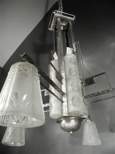 винтажная люстра арт-деко из стекла и железа