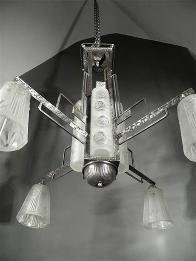 старинный потолочный светильник, стекло и железо, 20 век