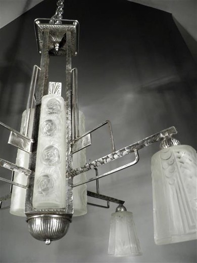 винтажный потолочный светильник, стекло и железо, 20 век