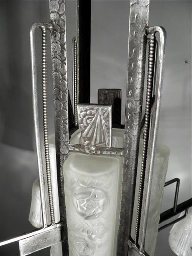 старинная люстра в стиле арт-деко, железо и стекло, 20 век