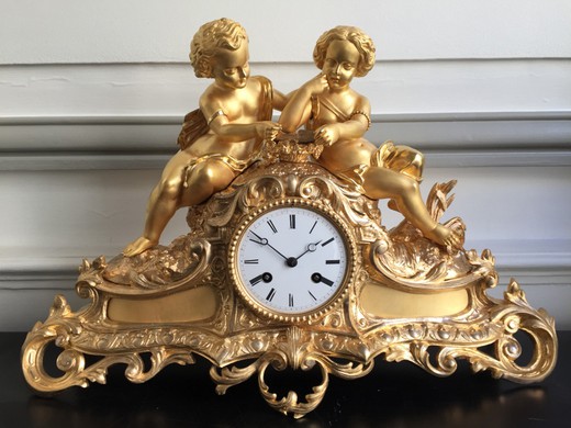 антикварные каминные бронзовые часы барокко