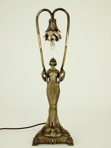 антикварная настольная лампа в египетском стиле, бронза