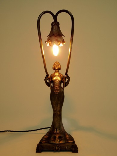 старинная настольная лампа в египетском стиле, бронза