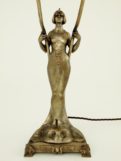 старинная настольная лампа из бронзы, стиль египта, 20 век