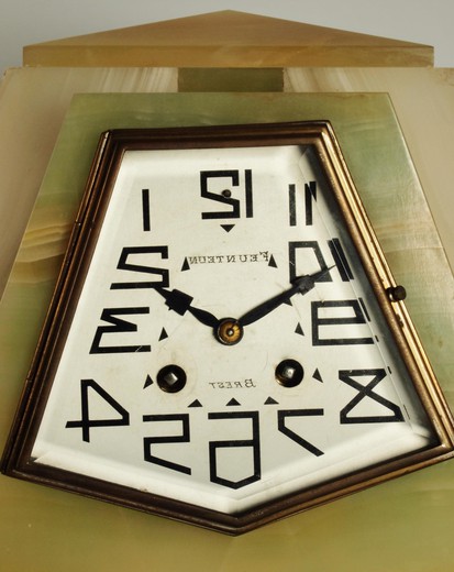 антикварные часы антилопы из оникса с мрамором, стиль арт-деко