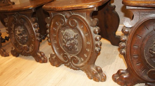 антикварная мебель - набор стульев в стиле ренессанс, орех, 19 век