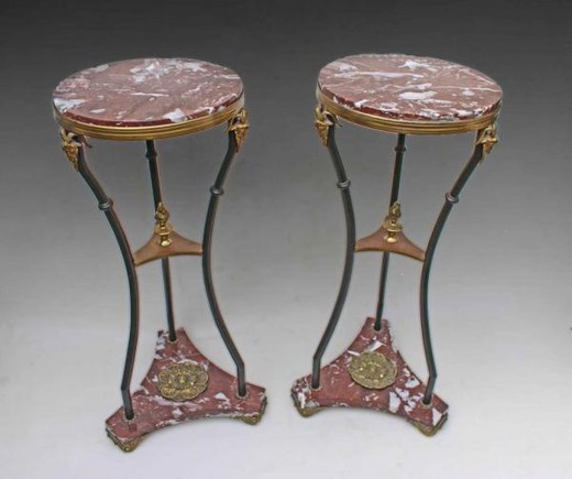 antique furniture pedestal tables in brass and marble