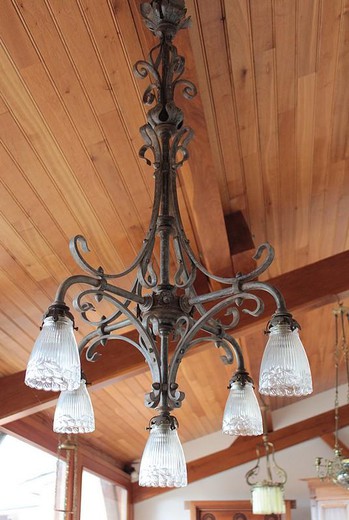 antique chandelier cast iron and glass
