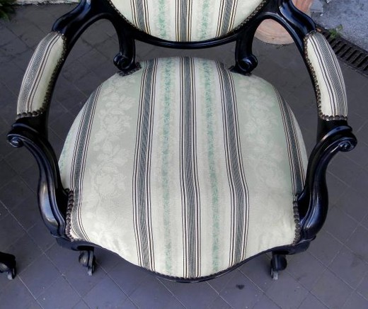 vintage pair armchairs wood and textile furniture antique