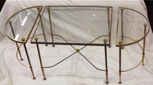 antique furniture table in glass and brass