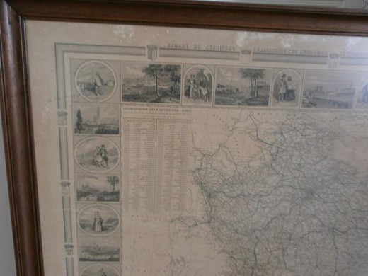 винтажная карта дорог франции, 19 век